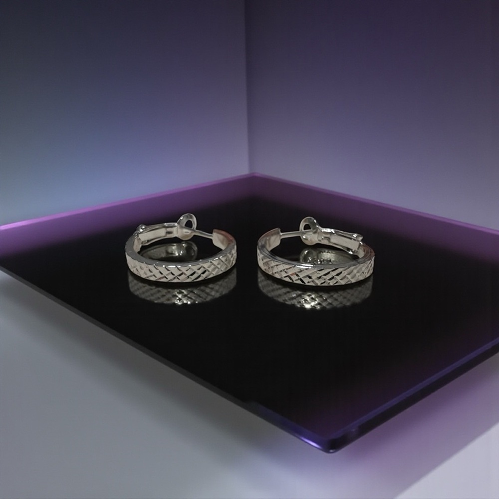 Small Silver Diamond cut Hoop Earrings